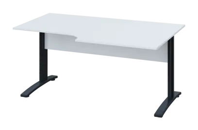 CRK 28 - 184 stůl kancelářský, rohový, pravý, kovová podnož černá, deska 25 mm, široký 1800 mm, bílá